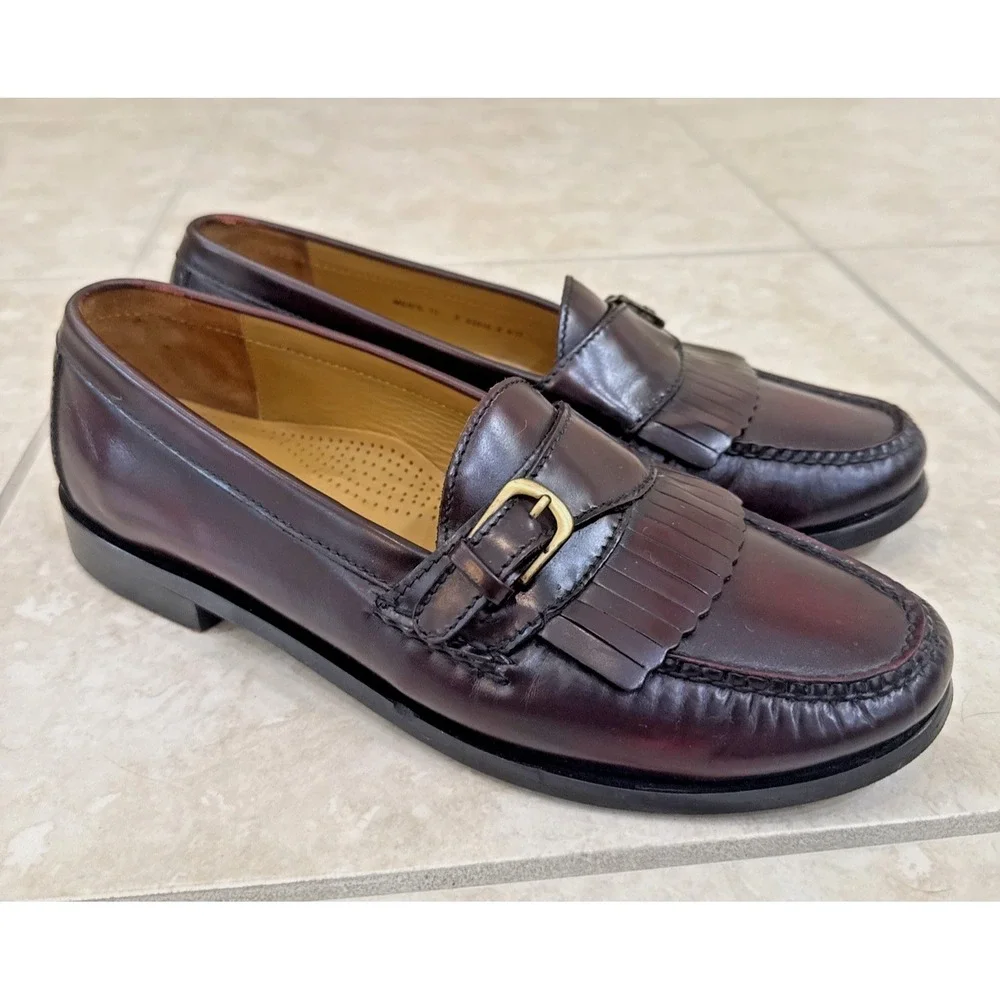 Cole‎ Haan Shoes 10 E Burgandy Red Loafers Monk Strap Kiltie Leather Slip On